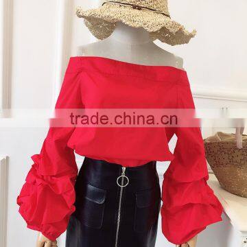 B22665A Sexy Ladies Off shoulder Lantern Sleeve Chiffon Blouse