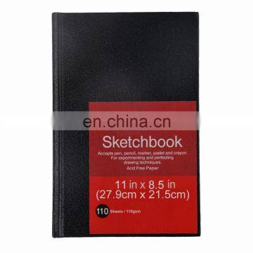 110gsm 110 sheets tape bound black hard cover 11x8.5" Sketch book Sketch Spiral Paper Pad