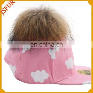 Fashionable High Quality Kids Raccoon Fur Softextile Sports Cap