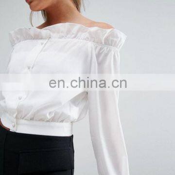 Fashion Lastest Clothing Long Sleeve Crop Blouses and Tops for Women 2017 photo-3