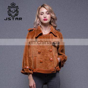 Winter Double-Breasted Leather Double Face Lamb Shearing Sheep Fur Woman Jacket