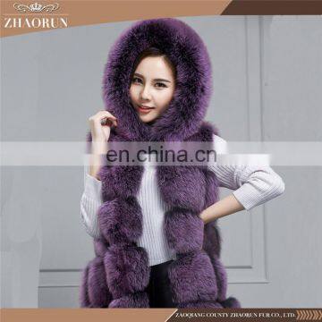 Russian Style Fox Fur Vest With Hat Real Fox Fur Gilet For Women