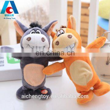 kids electric plush toy donkey cow horse voice recorder plush toy