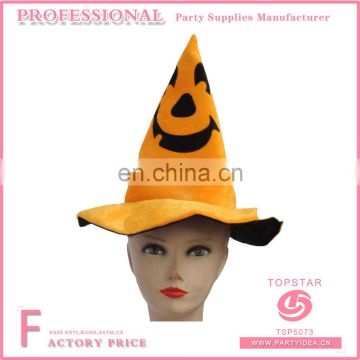 Conical pumpkin face shaped on the yellow plush material pumpkin hat