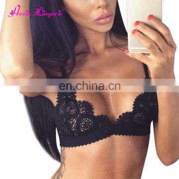 Top Selling black v neck harness women bra lace bralette crop top