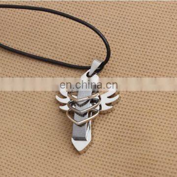 Stainless Steel Crystal Angel Wing Bible Cross Pendant