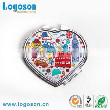 Heart shape foil paper custom design London souvenir metal pocket mirror