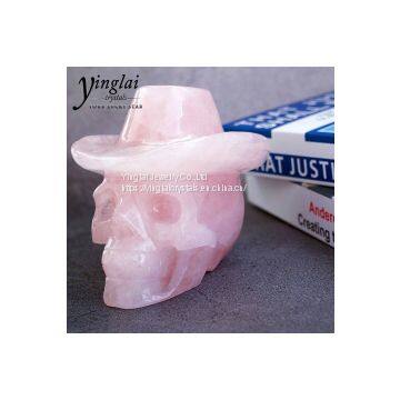 rose quartz human skull with hat crystal skull for healing