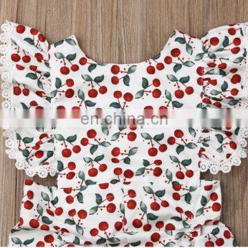 Baby Girls Cherry Pattern Romper 2019 New Summer Newborn Baby Girl Floral Romper Fly Sleeve Jumpsuit Lace Outfit Clothes Sunsuit photo-6