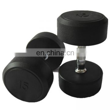 Black Fixed Rubber Dumbbell Set Commercial Round Dumbbells