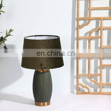 Reliable quality home decorative vintage dark green porcelain night table light with flannelette lampshade