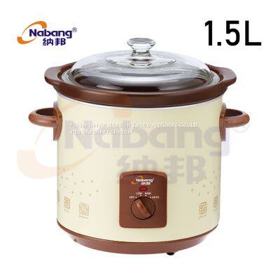 1.5L Multi Function Electric Slow Cooker with Ceramic inner Pot & high borosilicate glass lid