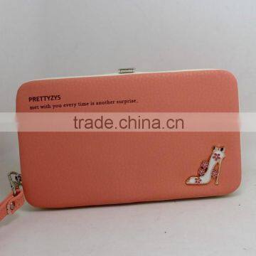 Carteira Feminina 2015 Famous Brand Wallet High Quality PU Leather Girl Cluth Double Zipper Purse Decorated With High Heeled photo-5