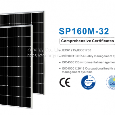 Zonergy 160w Solar Cells Panel Monocrystalline Mono Power Oem Price