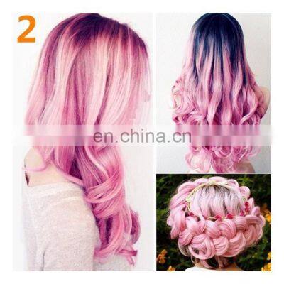 Fashion 7 Style Black Long Cosplay Wig Wave Purple Cosplay Wigs Centre Parting Pink Loose Curly Wig Full Anime With