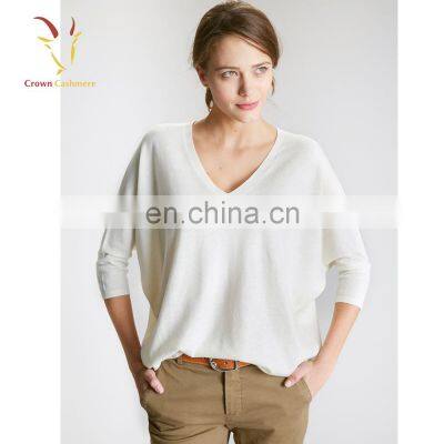 Ladies Loose Vneck Short Sleeve Cashmere Sweater photo-2