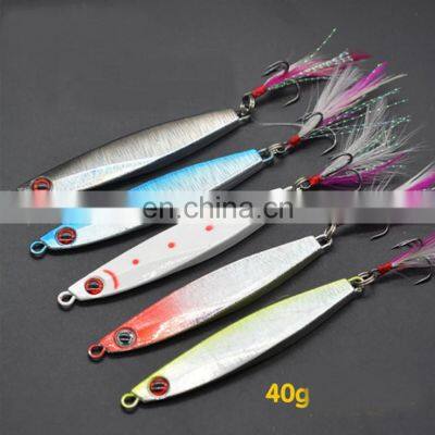 8cm 40g saltwater fishing lure lead metal laser sinking Hard jigging Pencil  bait with Feather hook