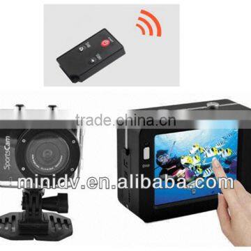 120 Degree Ultra Wide Angle Glass Lens Sport Camera Waterproof with 2.4 INCH Touch Panel, 1080P@30fps, with IR Remote Control