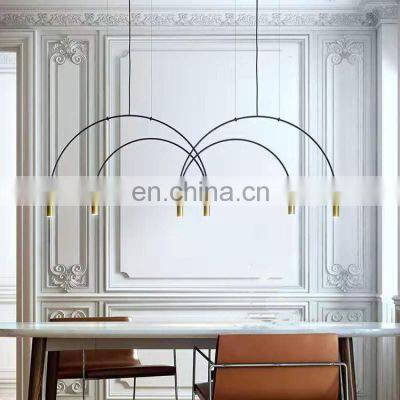 Modern Light Luxury Golden Stainless Steel Strip Black Gold Restaurant Bar Hanging Lamp photo-5