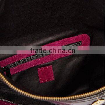 Fashion Foldover Marsala Burgundy Suede Clutch Bag With Crocodile Pattern Flap photo-3