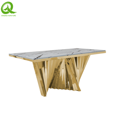 Luxury Gold Stainless Steel Party Event Rectangle Marble Dining Table