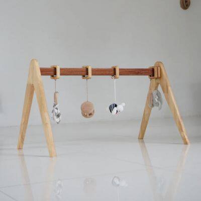 Wooden Baby Activity Gym Set Including Hanging Toys for Infant Development and Play Gym Baby