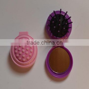 Hot selling mini folding hair brush with mirror set for children