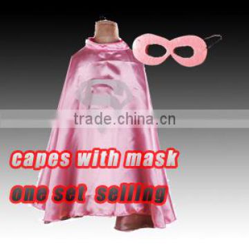 high quality double layers Supergirls cape with mask , light pink girls party masks and capes, kids evening cloak costume