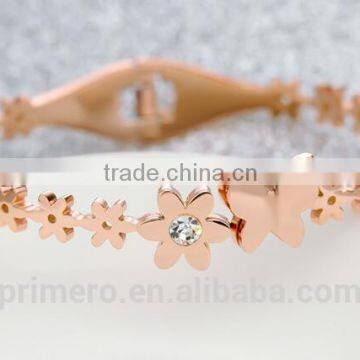 Fashion Titanium Steel Zircon Rose Gold Bangles Butterfly Daisy Bracelet photo-6