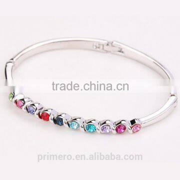 Fashion Colorful Crystal Bangles Silver Gold Plated Bracelet for Women Wedding Jewelry photo-6