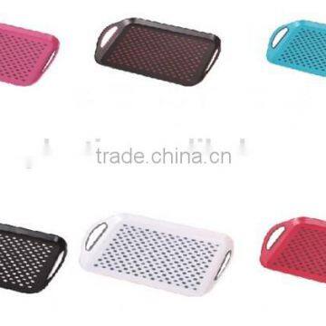 Plastic anti-skid food serving tray with handle