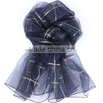 High quality double layers shinning check raw organza silk shawls