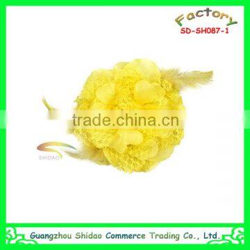 Yellow feather chiffon flower applique hat corsage