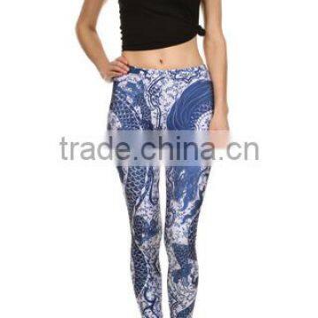 Woman Body Fitted Leggings / Tights Full Sublimated with Blue China Dragon custom design