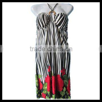 ready stock wholesale knitted spandex beach dress with floral printing