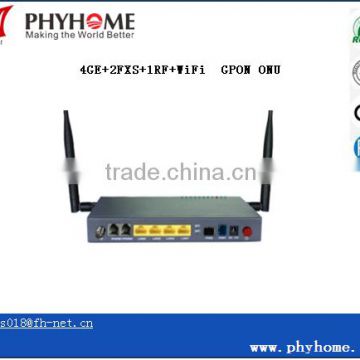 Phyhome 4GE+2FXS+1RF(CATV) WiFi GPON ONU/ONT comply with HuaWei, ZTE, Fiberhome OLTs