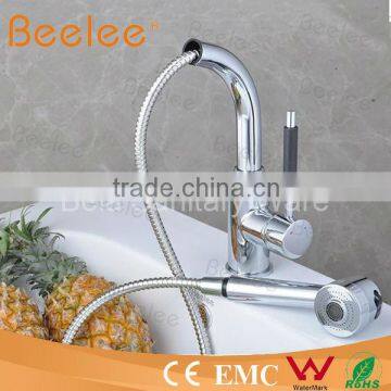 Hot Sale Solid Brass Spring Pull Out Kitchen Faucet With Two Spouts-Brushed Nickel Finish