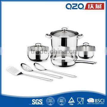 Wholesale custom stainless steel cookware set with glass lid silver