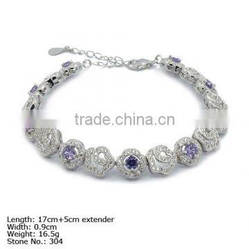 [BZ4-0024] 925 Silver Bracelet with CZ Stones Purple Flower New Silver Bracelet