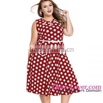 Luxury Wholesale Red Plus Size Polka Dot Bohemain Print New Fashion Ladies Dress With Keyholes