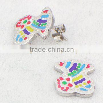 316L stainless steel stud earrings with colorful bear design