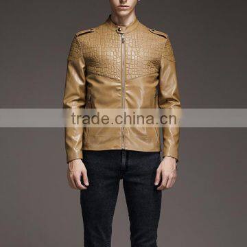 Khaki snake leather jacekt men& brand name men winter pu jacket