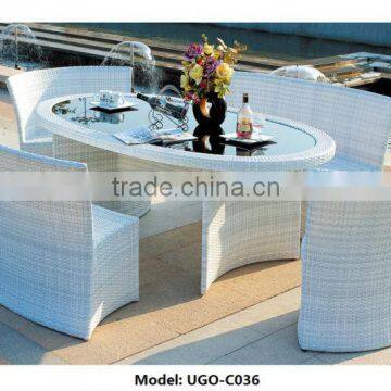 Round White outdoor rattan dining table chairs Popular in Supermarket and Coffee Bar