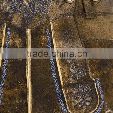 Herren Trachten Lederhose Bundhose Kurz Mit Tragern Aus Rindveloursleder in Hellbraun photo-3