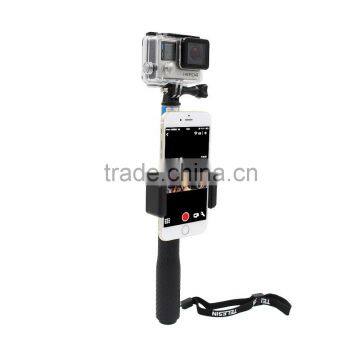 Go Pro Selfie Monopod Stick + Mobile phone Locking Clip System, fulfill real-time images viewing through mobile phone