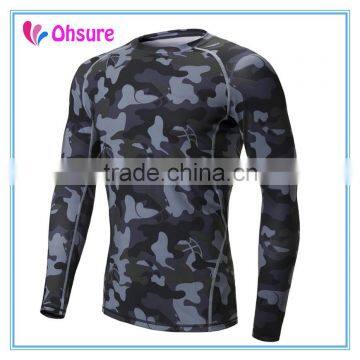 long sleeve slim fit sports t shirt gym t shirt camo printing compresion wear for men