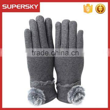 V-369 Fur Pom Pom Ladystyle Stylish Wool Women Warmer Gloves Magic Finger Gloves photo-2