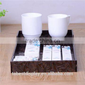 luxury black handmade acrylic tray,acrylic hotel amenity with cup pad