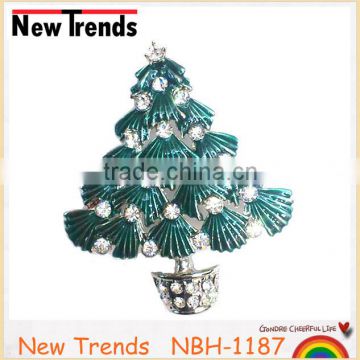 Fashion handmade rhinestone Christmas tree brooch For Christmas