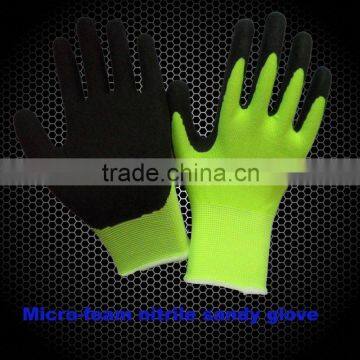 2012 Best selling sandy foam nitrile latex coated safety gloves